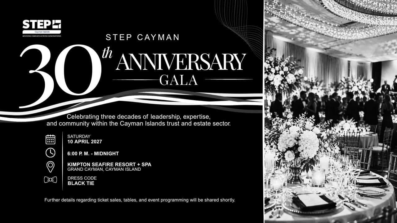 STEP Cayman 30th Anniversary Gala announcement in black and white